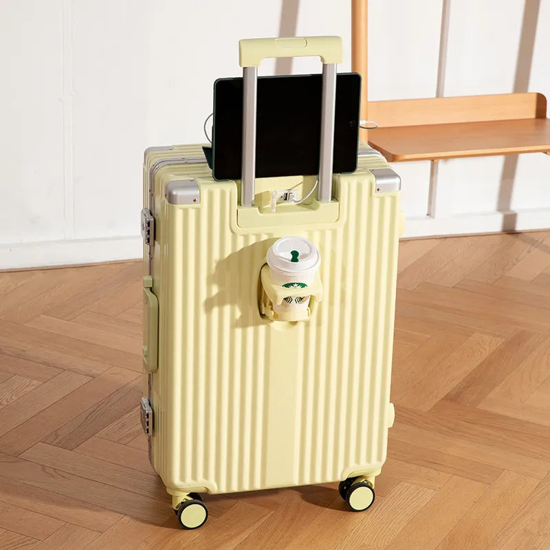 Multifunctional Aluminum Luggage With USB Cup Holder